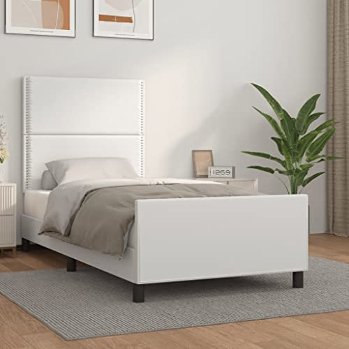 THOYTOUI Bettgestell, Bettrahmen Betten Seniorenbett Tagesbett Geeignet für Schlafzimmer Gästezimmer Hotel Wohnung mit Kopfteil Weiß 100x200 cm Kunstleder