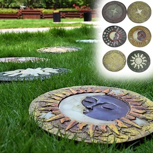 Innovz Trittsteine für Garten Im Dunkeln Leuchtender Dekostein, Mond-Solarkompass-Trittstein für Den Garten, 26 cm (10) 6 Stück Rasen-/Garten-/Blumenbeetsteine, Außendekor