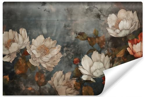 Muralo - 3D Tapete Vliestapete - Fototapete 3d Effekt - Tapete für Wohnzimmer Schlafzimmer Wandtapete - Fototapete - Bunte Blumen im Retro-Stil Motiv - Br.270cm x Hö.180cm