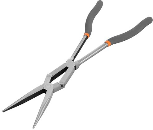 Navaris Long Needle Nose Pliers - Straight Tip - Enhanced Long Reach Wire Cutters - Double Jointed Side Hose Clamp Cutter - with Ergonomic Anti-Slip Grip