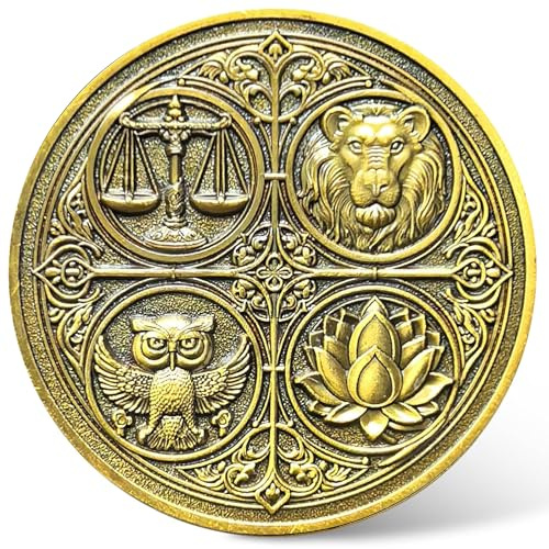 Cardinal Virtues Coin Four Virtues Stoic Coin Stoicism Medallion Reminder Token - Celebrating Justice, Courage, Wisdom, and Temperance (Single Coin)