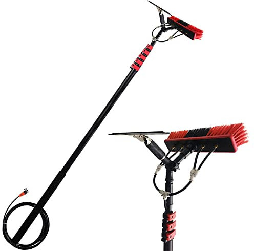 Window Cleaning Pole,Water Fed Pole Kit with Hose Spray & Squeegee,3.6-10.8m Water Fed Telescopic Brush,Solar Panel Cleaning Equipment for Cleaner Outdoor Window (5.4M)