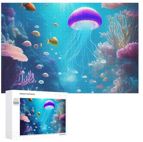 Hixingo Holz Puzzle 1000 Teile, Quallen-Druck Holzpuzzle Holzpuzzles für Erwachsene Jugendlich Kinder, Klassische Puzzles Farbenfroh Puzzle Geschenk Wanddekoration (Qualle 3,75x50cm)
