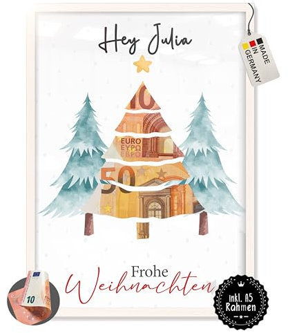 myDreamwork - Geldgeschenk Weihnachten - Verpackung Weihnachten - Geldgeschenk Weihnachten - Geldgeschenke im Rahmen (Weihnachtsbäume, personalisiert)