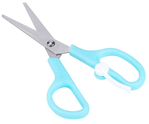SPYMINNPOO Food Scissors, Kids Safety Kitchen Shears for Vegetables Meat Noodles with Ceramic Blades Handle and Protection Cover (Blue)
