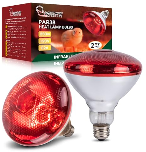 Wesome Lighting 250W Chicken Heat Lamp Bulbs, PAR38 Heat Lamp for Chicks, Infrared Reflector Heat Bulb for Brooder Heater, Incandescent Heat Lamp for Pet, Bathroom, Food (2 Pack)