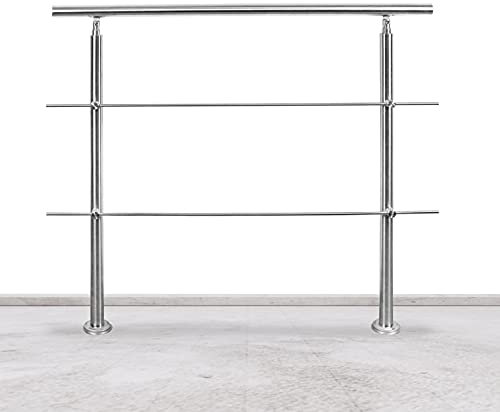 Lospitch Barandilla de acero inoxidable, pasamanos para escaleras, interior y exterior, barandilla para balcón, parapeto, escaleras, ángulo ajustable, diámetro de 42 mm (180 cm, 2 travesaños)