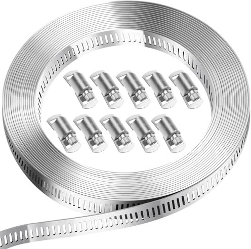 Bolatus Fascette stringitubo da 3 metri, terminale in acciaio inox 304 fascette a vite con 10 clip, fascette stringitubo fai da te per tubo piscina, tubo da giardino