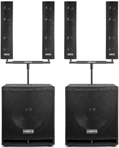 Vonyx VX880BT Column Array Speaker System 1000W Bluetooth PA Set - Dual Speaker Poles, Heavy-Duty Mounting Stands & Microphone with Cable Included