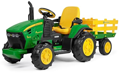 Peg Perego John Deere RC traktor, ridbar och fjärrstyrd elektrisk traktor för barn, 12 V, med släpvagn, fjärrkontroll, 2 motorhjul, FM-radio, från 1 år