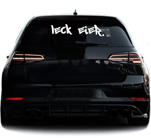 Leck Eier - Wetterfester Autoaufkleber, viraler Spruch als frecher, humorvoller Tuningsticker (Glanz Weis, 20cmx5,3cm)