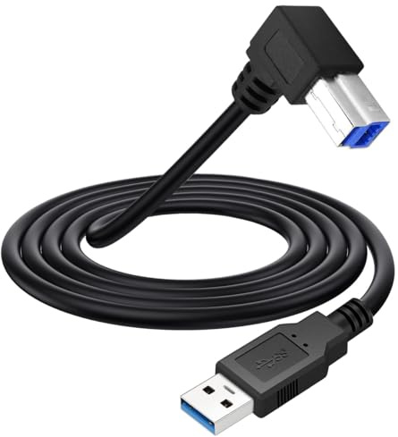 90 Degree USB 3.0 Type A Male to B Male Printer Scanner Cable (1.5meter) | Left Angle USB 3.0 Printer Cable for HP,Epson,Dell,Canon,Lexmark,Xerox,Brother,Samsung,Fujitsu ScanSnap iX500 scanner