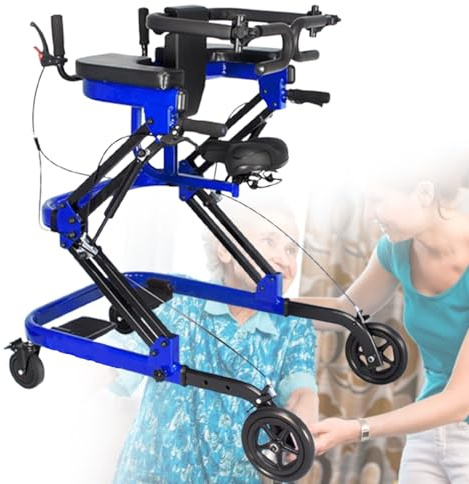 LFfwynog Aides à la Marche Tout-Terrain Déambulateur Pliable Roues Tout-Terrain de 8 Pouces Support Lombaire Enveloppant pour Chariot de mobilité pour Personnes âgées et handicapées Blue-A