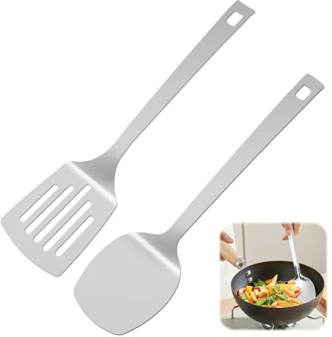 2 Pieces Stainless Steel Spatulas Set,Silver Slotted Turner,Heavy Duty Sturdy Kitchen Spatula,Kitchen Spatulas for Cooking,High Heat Resistant,Metal Spatula for Fish,Eggs,Pancakes, Dishwasher Safe
