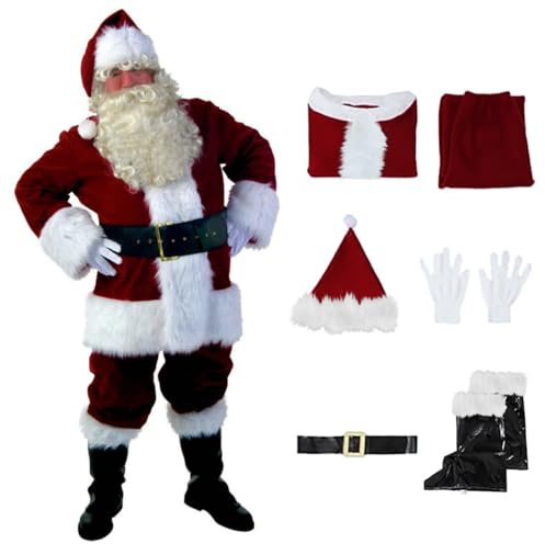 HELLORSOON DéGuisement De PèRe NoëL pour Adultes, DéGuisement Pere Noel Costume De PèRe NoëL Universel Grande Taille Habit Pere Noel Tenue pour Hommes Pantalon à Bande éLastique