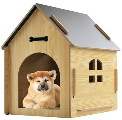 Hundehütte für den Außenbereich, abnehmbar, regendicht, Holz, Katzenhäuser mit, für Welpen, Kätzchen, Innenbereich, Balkon, Garten, Terrasse, Hof