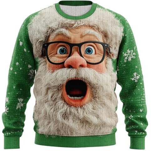 Jultröja, herr, sweatshirt, rolig funky ful jultröja med rund hals, mode, 3D-tryck, julmotiv, unisex, långärmad tröja, jultröja, stickad festlig kostym, B2, S