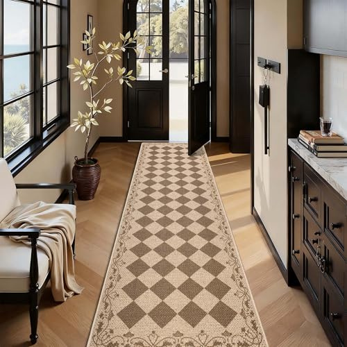 Cekene Tapis Couloir Long Marron 80x300cm Jute Tapis de Cuisine Antidérapant et Lavable Boheme Tapis de Passage pour Sol Entree Interieur Porte