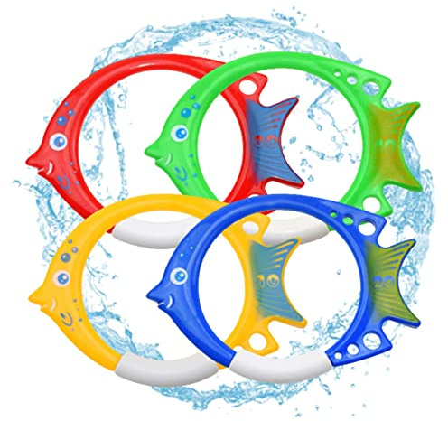 Jorzer Pool Diving Toys Underwater Diving Ring Swimming Pool Sinking Toy for Game Swim Training 4PCS Fish Shape Large Toys Swimming Ring Kids Rings