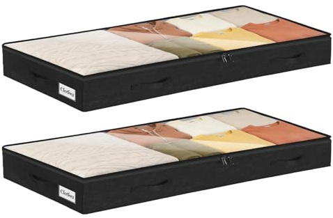 Nestwerk Lådor för förvaring under sängen set med 2, 10 cm låg profil, lätta utan struktur med genomskinliga lock, vattentätt tyg för kläder, sovsal och hem