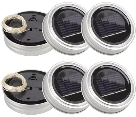 GEERYZHE 6PCS Solar Jar Lids with 20 Warm LEDs, Fairy Light Lids for Outdoor Garden Decor, Mason Jar Topper Lights for Patio Yard Wedding Party Decoration, Solar Powered