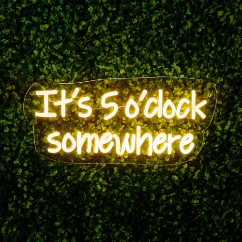 Premier LED Neon Wall Sign It's 5 O'Clock Somewhere 39cm | Warm white LED neon wall sign. Ideal for home bars, garden parties, entertaining and indoor or outdoor décor.