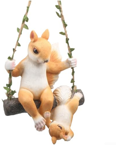 Harzfäller Eichhörnchen Schaukel Hängefigur zur Gartendekoration, Wetterfestes Wand Ornament für Terrasse & Balkon