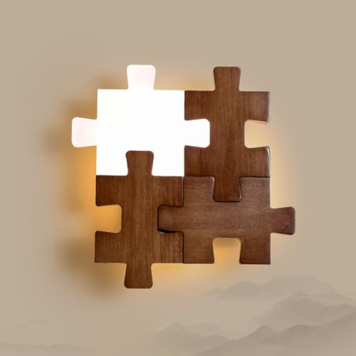 Tashace Luz De Pared LED De Madera Lámpara De Rompecabezas for Dormitorio