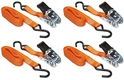 Keeper - 1” x 14' High Tension Ratchet Tie-Down with S Hooks, 4 Pack - 400 lbs. Working Load Limit