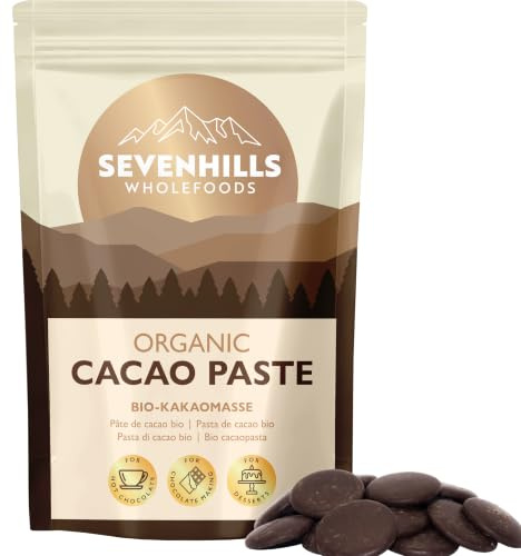 Sevenhills Wholefoods Organic Cacao Paste (Liquor, Mass) Wafers/Discs 500g for Hot Chocolate & Baking, Unsweetened, Buttons, Drops
