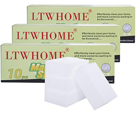 LTWHOME - Spugna per pulizia magica, in melamina, per rimuovere macchie e segni senza bisogno di sostanze chimiche, per cucina, bagno, piastrelle, scarpe, 90 x 60 x 30 mm, confezione da 30