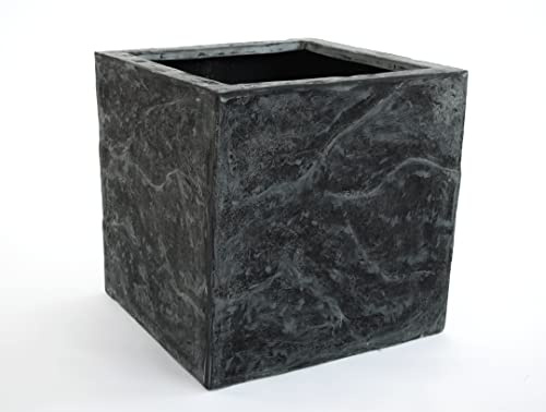 Elegant Einrichten Blumenkübel Fiberglas Stein-Optik quadratisch 50x50x50cm anthrazit grau.