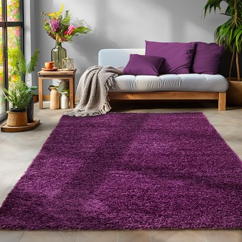 SIMPEX Flauschiger Teppich Wohnzimmer Schlafzimmer Läufer Flur Esszimmer Küchenteppich Hochflor Einfarbig Modernes Design 30 mm Florhöhe Kuschelweich, Violett, 100 x 200 cm