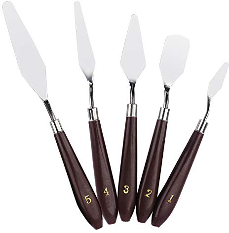 Natuce 5PCS Pittura Spatola Raschietto, Spatole per Pittura ad Olio, coltelli pittura,Pittura Raschietto, tavolozza Coltelli Palette Spatola Acciaio Inox color mixing per olio, tela, Artisti Studenti