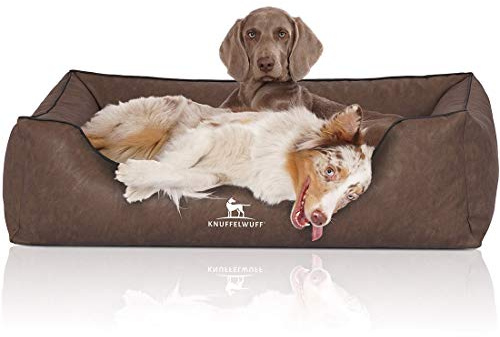 Knuffelwuff Hundebett Henderson aus marmoriertem Kunstleder XXL 120 x 85cm Braun - Abnehmbarer Bezug - leicht zu reinigen - für große, mittelgroße und kleine Hunde
