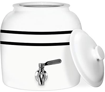 Geo Sports Bottles Geo Sports Porcelain Ceramic Crock Water Dispenser, Stainless Steel Faucet, Valve and Lid Included. Fits 3 to 5 Gallon Jugs. BPA Free (Black Stripe)