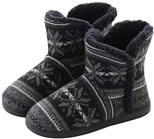 DimaiGlobal Damen Herren Hausschuhe Stricken Hüttenschuhe rutschfeste Wolle Hausstiefel Pantoffeln Plüsch gefüttert Warme Hüttenstiefel Winter Drinnen Draußen