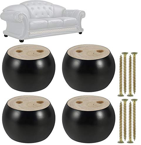 4PCS Furniture Legs Wooden 50mm Height Sofa Legs Eucalyptus Round Bun Furniture Feet Replacement Legs for Couch, Bed, Armchair,Cabinet (Black)