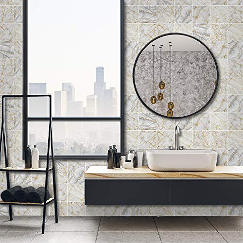 Lot de 10 autocollants de 20 x 20 cm imitation carreaux de ciment à poser au mur. Crédence, décoration d’intérieur, pour salon, cuisine, salle de bains, blanc (white)