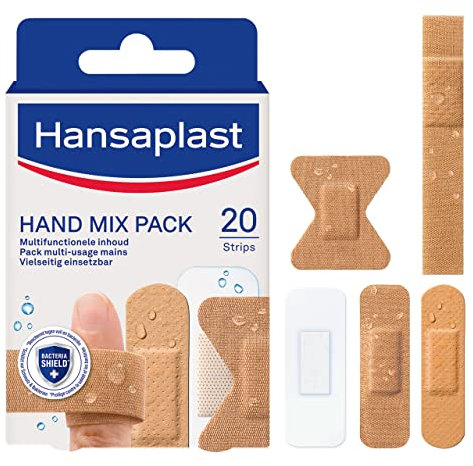 HANSAPLAST 20 cerotti Mix-Pack Mani, medicazioni universali resistenti all'acqua e allo sporco, medicazioni pre-tagliate speciali per dita
