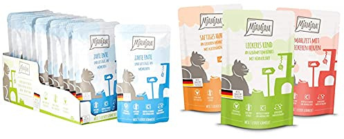 MjAMjAM - Premium Nassfutter für Katzen - Quetschie - zarte Ente & Geflügel an leckeren Möhrchen, 12er Pack (12 x 125 g) & Premium Nassfutter für Katzen - Mixpaket 1, 12er Pack (12 x 125 g)