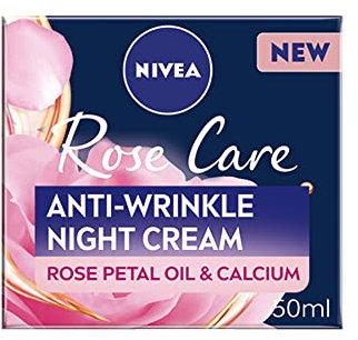 NIVEA Rose Care Anti-Wrinkle Night Cream (50ml), Anti-Wrinkle Face Cream with Nourishing and Skin Firming Properties Made with Rose Petal Oil, Calcium, and Creatine