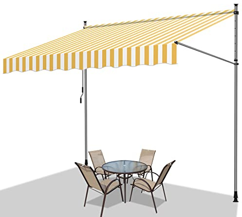 Fiqops Klemmmarkise mit Handkurbel Balkon, Balkonmarkise ohne Bohren, Markise UV-beständig, Sonnenschutz wasserdicht, Höhenverstellbar, 400x120x 200-300cm Orang Weiß
