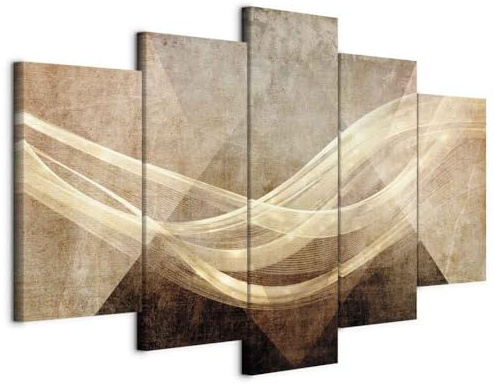 artgeist Acoustic Canvas Wall Art Print Abstract 90x45 in - 5pcs Picture with Acoustic Foam Soand Print Artwork Room Acoustics soundproofing Wave Triangle Beige Brown a-A-10219-b-a