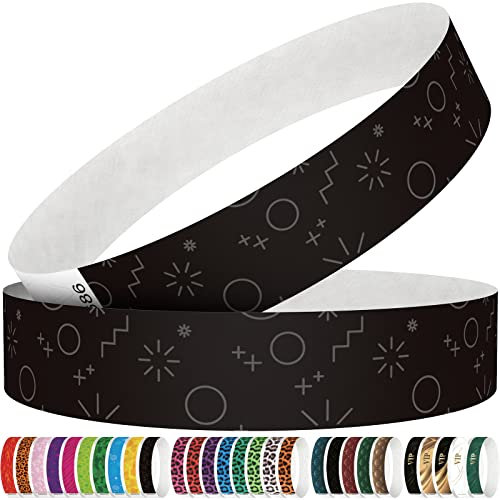 WM infinite Tyvek Wristbands for Events, Black, 3/4, 250 Pack