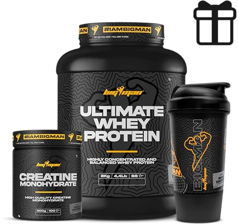 Pack BigMan Ultimate Whey Proteína 2kg (Cookies) + Creatina 300Gr + Shaker PRO REGALO | Fuerza, Resistencia | Masa Muscular | Tonificación Muscular | Recuperación Deportiva
