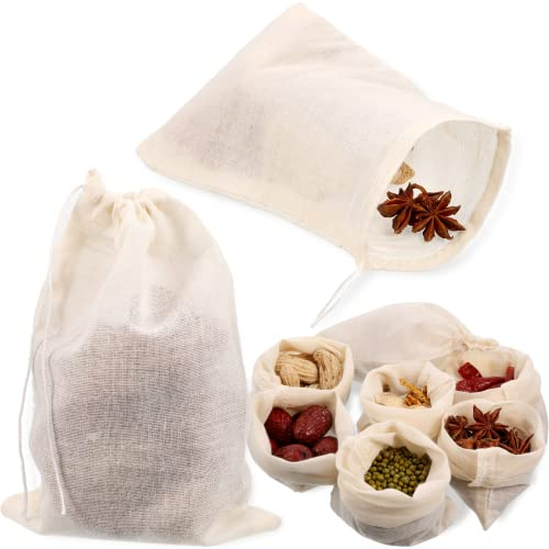24 Reusable Cheesecloth Bags for Cooking & Straining - 3 x 4 Inch Muslin Drawstring Soup Bags