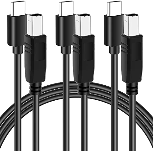 Cavo USB B a C per stampante da 1,8 m (confezione da 3), cavo flessibile per MacBook Pro/Air, MIDI compatibile con tastiera pianoforte Yamaha, DAC, controller DJ e altro ancora