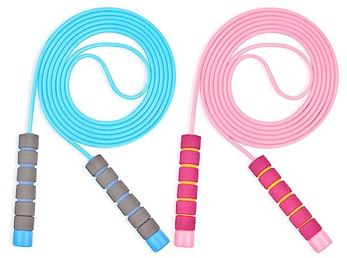Flintronic Skipping Ropes for Children, 2 Pack Adjustable Jumping Rope for Kids, 2.6m Skipping Rope with Skin-Friendly Foam Handles, Soft Jump Rope for Girls Boys Exercise Workout Outdoor