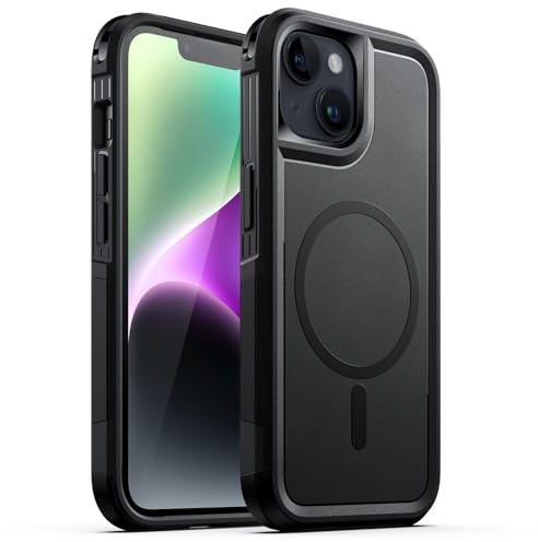 JETech Rugged Magnetic Case for iPhone 14, Black | Compatible with MagSafe, Dual-Layer Protection, Heavy-Duty Shockproof Phone Cover